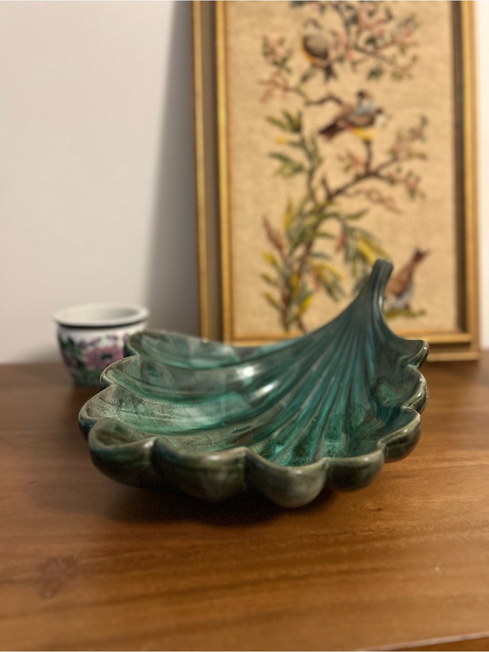 Blue Mountain Pottery Scalloped Ceramic Dish Shell of Leaf Design